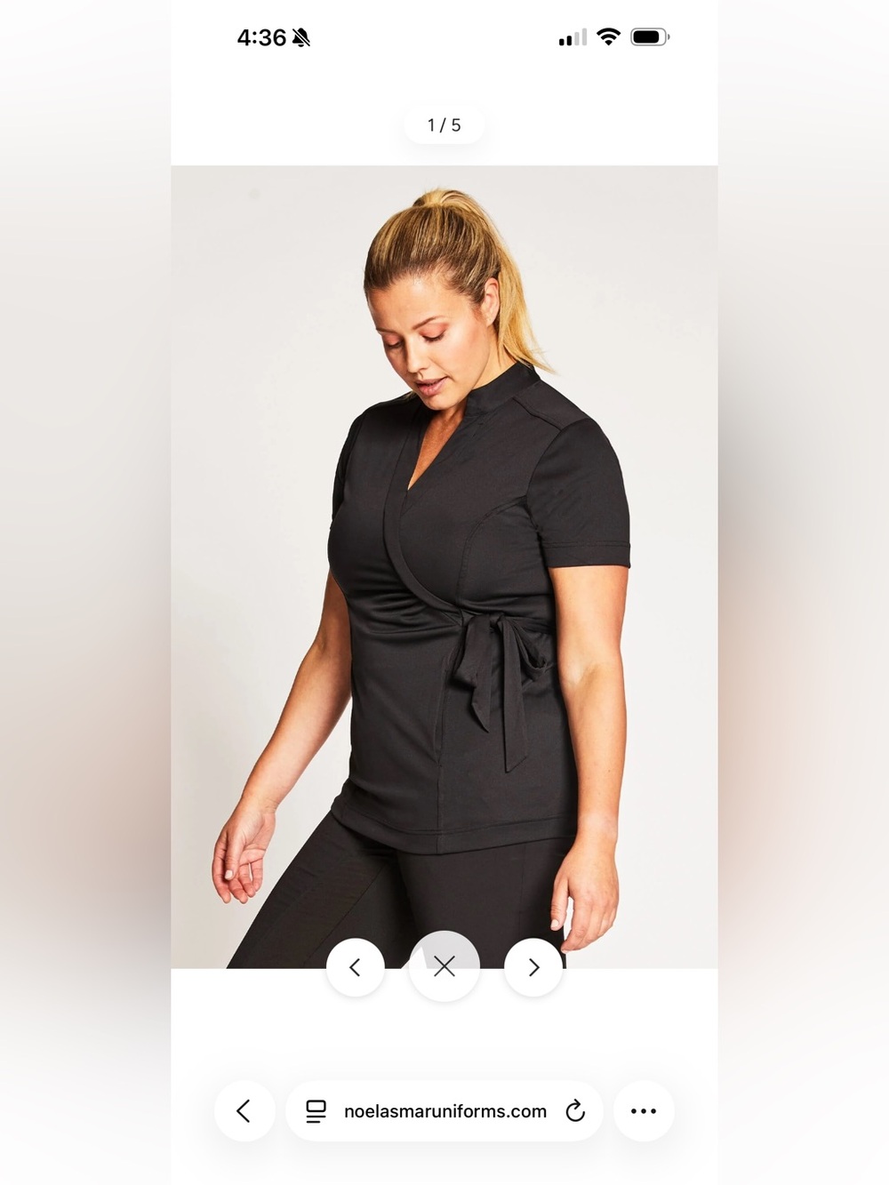 Noel Asmar Black Wrap Tunic with Side Tie medium spa uniform